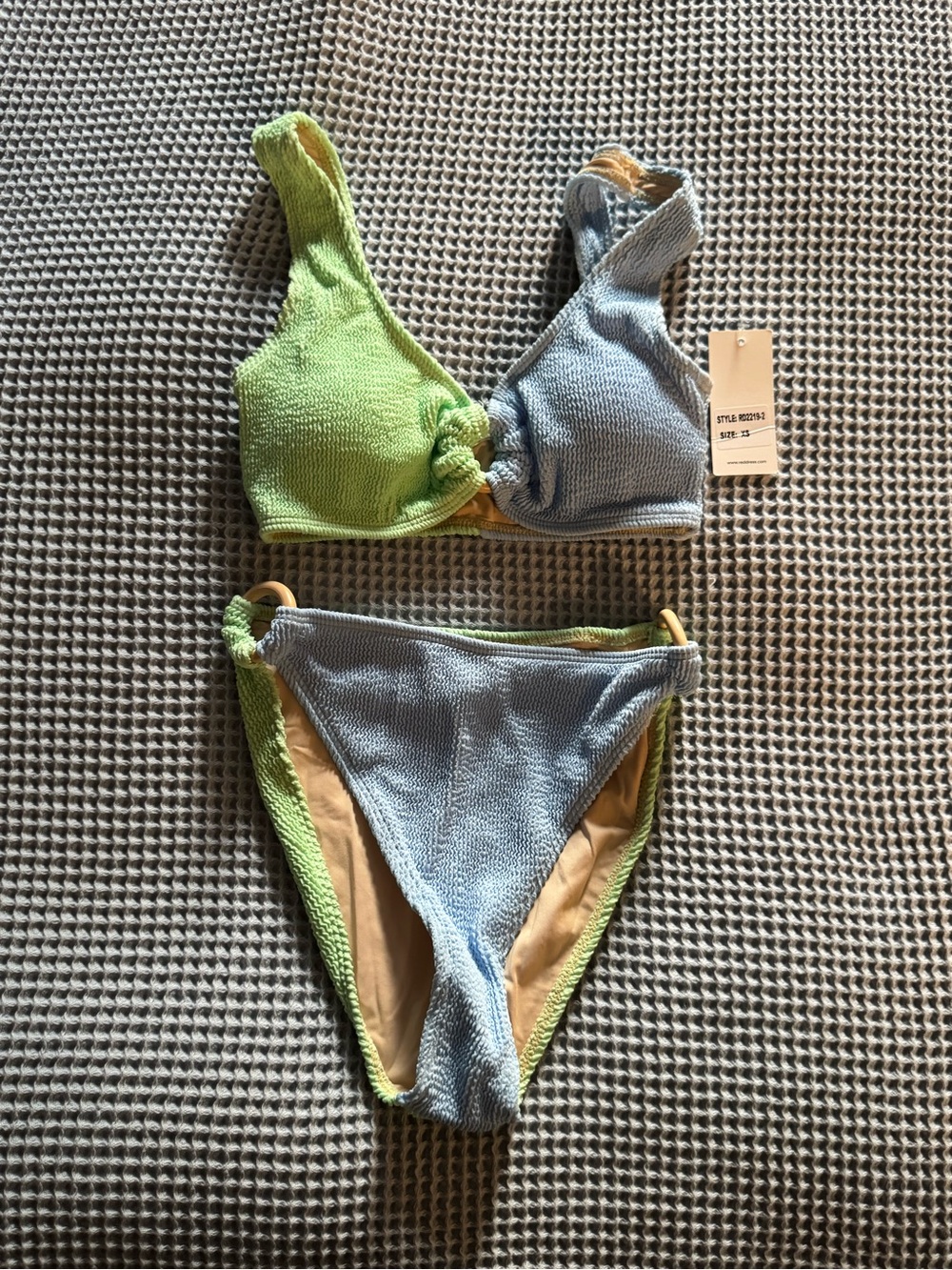 Trina Turk Light Blue & Lime Green Textured Bikini Set - Picture 1 of 3